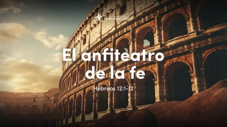 imagen del coliseo romano con un texto que dice carrera de la fe junto a la cita bíblica de hebreos 12:1-12