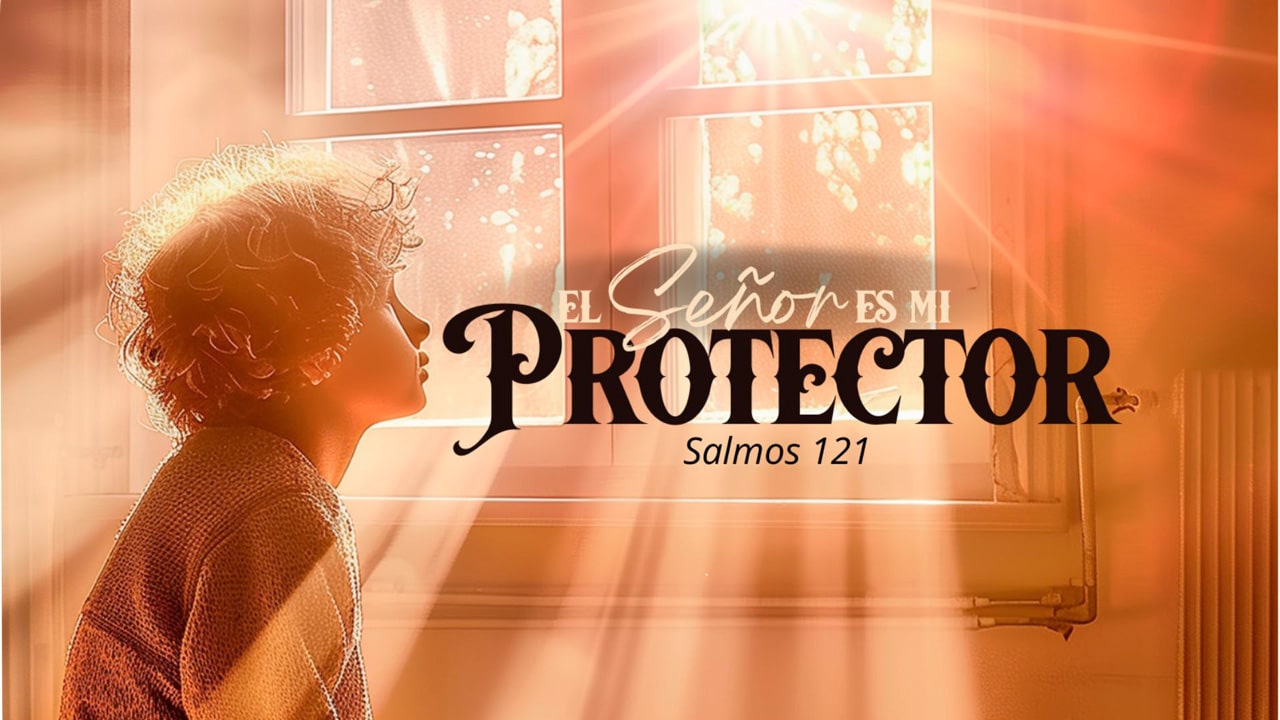 imagen de niño mirando al cielo buscando la protección de Dios y la cita bíblica de Salmo 121