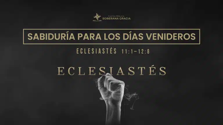 imagen de una mano empuñada como sosteniendo aire, con la palabra sabiduría para los días venideros, junto a la cita bíblica de Eclesiastés 11:1 - 12:8
